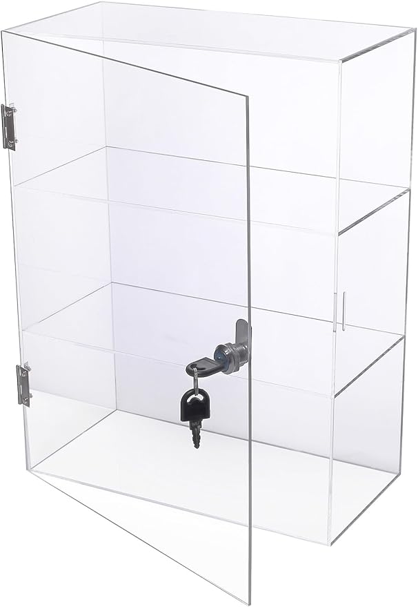 DuvinDD Acrylic Display Case with Lock, Countertop Locking Display Cabinet with Shelves and Door, Clear Acrylic Storage Cabinet Collectibles Showcase, Safe Organizer for Home Office 11.8x5.9x15.7inch
