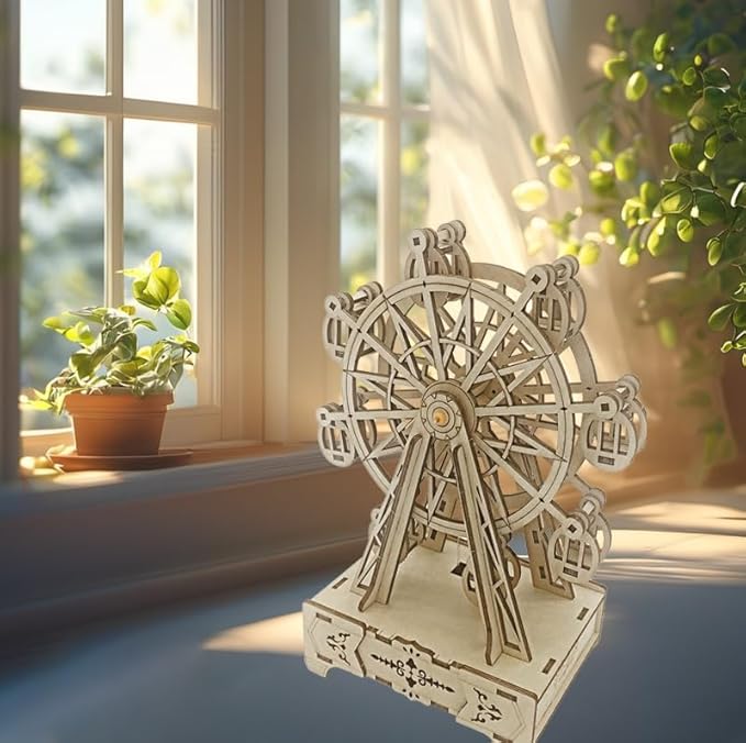Wooden 3D Puzzle for Adults Mechanical Ferris Wheel Music Model Kits Wood DIY Crafts Kit to Build for Age 14+ Years Old