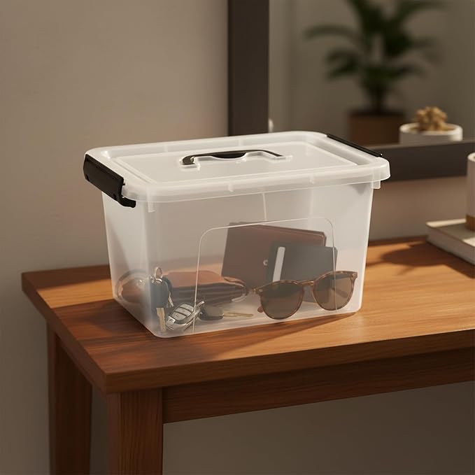 6 Packs 6 Qt Clear Plastic latching Storage Box with Lid and Handle | Secure Stackable Organizer Containers for Stationery, Snacks, Tools - Image 7