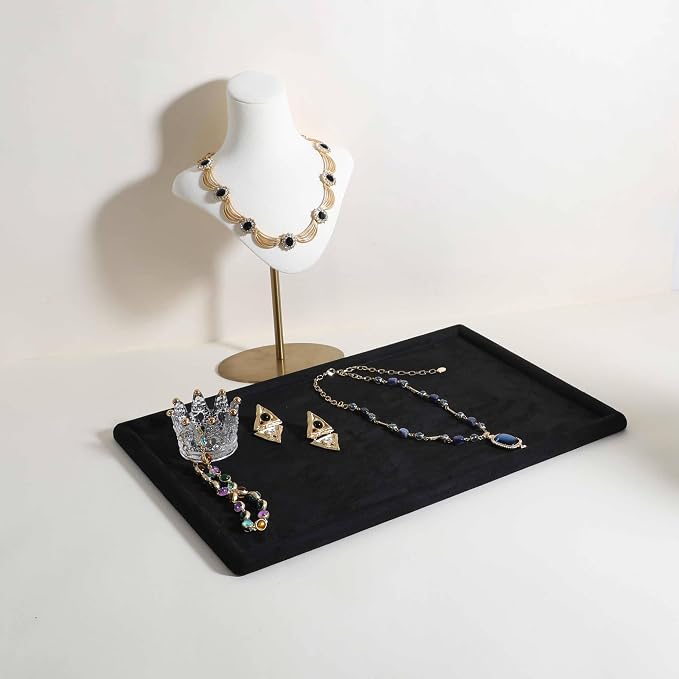 Rectangle Jewelry storage organizer plate, Velvet Jewerly display tray, Empty showcase tray for Necklace Bracelet Ring Earring【Black-Large, 17.7 x 11.8 in 】 - Image 9