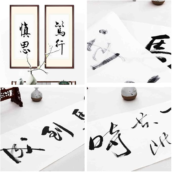 KYMY Chinese/Japanese Calligraphy Paper 100PCS, Sumi/Rice Paper for Writing Painting Drawing Practice, Chinese Brush Ink Xuan Paper, Half Sheng Shu (Half Raw Ripe) (34 x 34 cm (13.38 x 13.38 Inch)) - Image 7