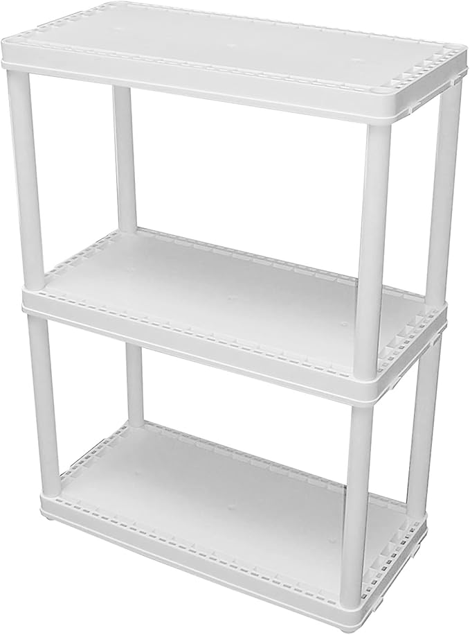 Gracious Living 3 Shelf Fixed Height Solid Light Duty Storage Unit 24 x 12 x 33" Organizer System for Home, Garage, Basement, and Laundry, White