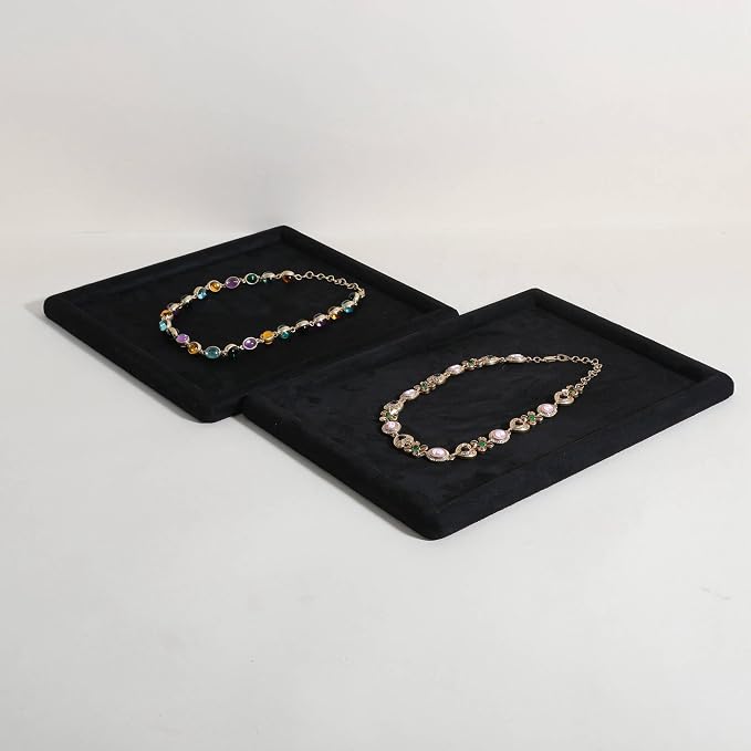 Gemehou velvet Jewerly display tray, Top Microfiber Jewelry storage organizer plate, Empty Jewelry showcase tray for Necklace Bracelet Ring Earring Watch (Black-Medium, 11.8 x 8.7 in) - Image 8