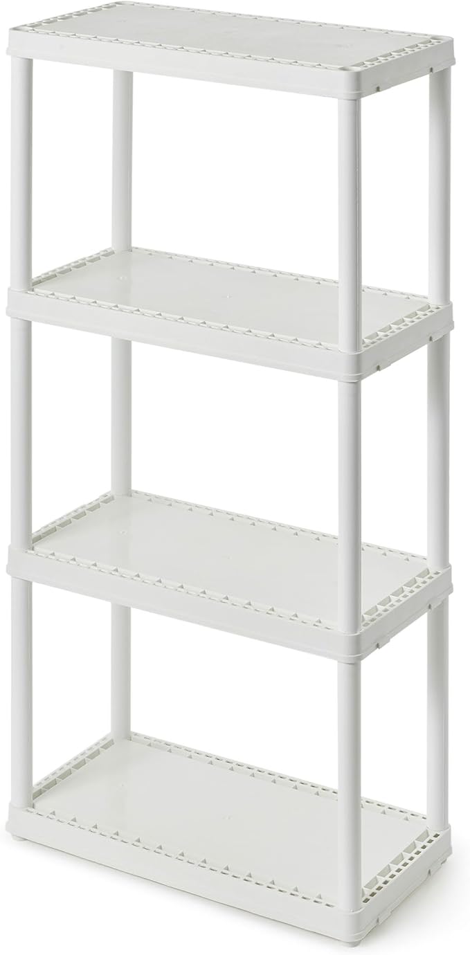 Gracious Living 4 Shelf Fixed Height Solid Light Duty Storage Unit 12 x 24 x 48" Organizer System for Home, Garage, Basement, & Laundry, White