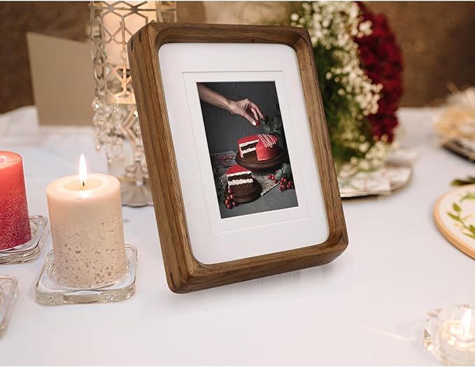 Handcrafted Solid Wood Picture Frame with Mat for Wall or Tabletop Display, Perfect for Photos and Artwork. (Walnut, 6"x8" matted to 5"x7")