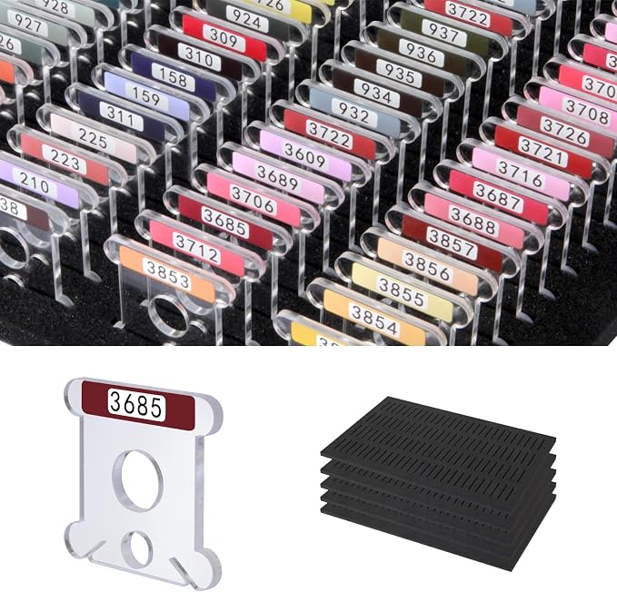 Hamtery 500 Pcs Acrylic Embroidery Floss Bobbins with Numbers & Color | Clear 3mm acrylic bobbins for embroidery storage. Printed numbers and color swatch help organize cross stitch floss. - Image 9