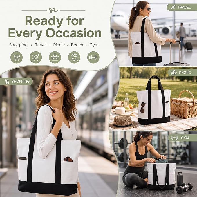 Capoda 16 x 14 Canvas Tote Bags with 2 Pocket, Bulk Zipper Totes Reusable Blank Sublimation Bags for Shopping Grocery DIY - Image 7