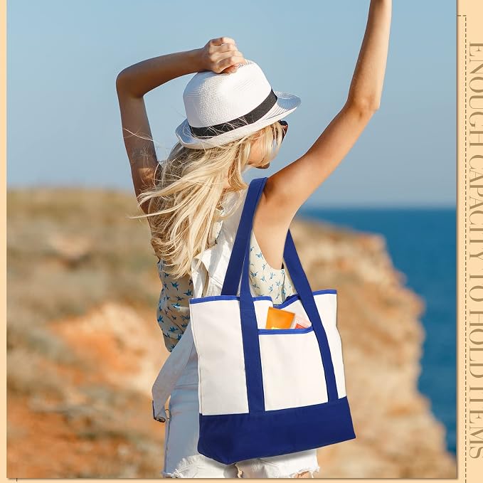 Reginary 16 Pcs Women Canvas Tote Bag 18 Inch Reusable DIY Bag,Blue White | Reusable Shopping Grocery Tote, Thick Washable, Blank Bags Bulk for Holiday Party Favors DIY - Image 7
