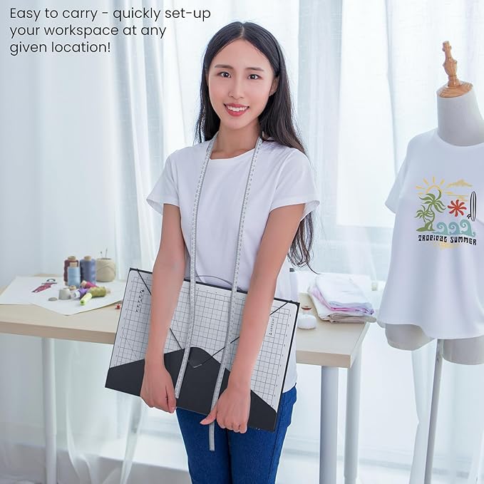 ARTEZA Fold & Stow Multifunctional Cutting Mat Set, 18x24 Inch, Self-Healing, Anti-Slip, with Detachable Ironing Pad, T-Shirt Alignment Rulers, and Tape Measure
