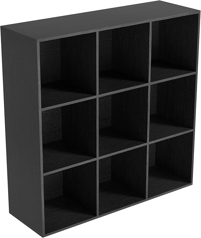 Wooden 6 Cube Storage Organizer with Closed Back Panel,White Cube Shelf Cubby Storage Organizer with Compartments for Living,Bookshelf,Storage Organizers Easy to Install (Black, 9 Cube-13in)