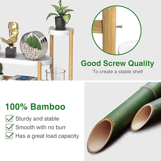 Wisuce Bamboo Plant Shelf Indoor, 3 Tier Tall Corner Plant Shelves Holder & Plant Display Rack for Outdoor Garden Indoor Home