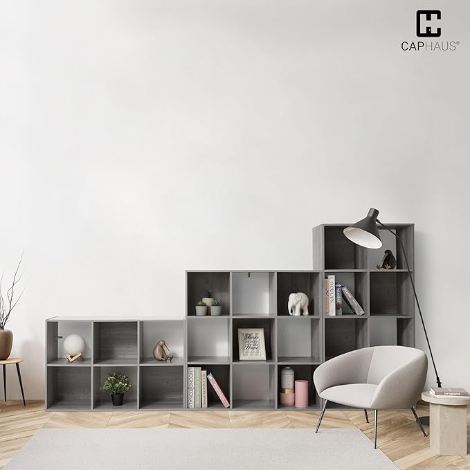 Fencer Wire 11-Inch Cube Storage Organizer Shelf w/Back, with Exterior Edge, Room Storage Shelves Divider, Bookcase, 8-Cube, Greige Oak