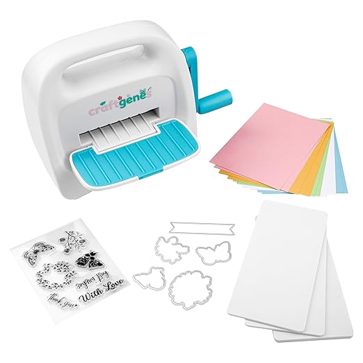 Mini Die Cutting and Embossing Machine with Starter Kit, 8.5 cm (3.5") Feed Slot for 3" Paper, Includes 24 Accessories for DIY Crafts, Card Making & Scrapbooking(Blue)