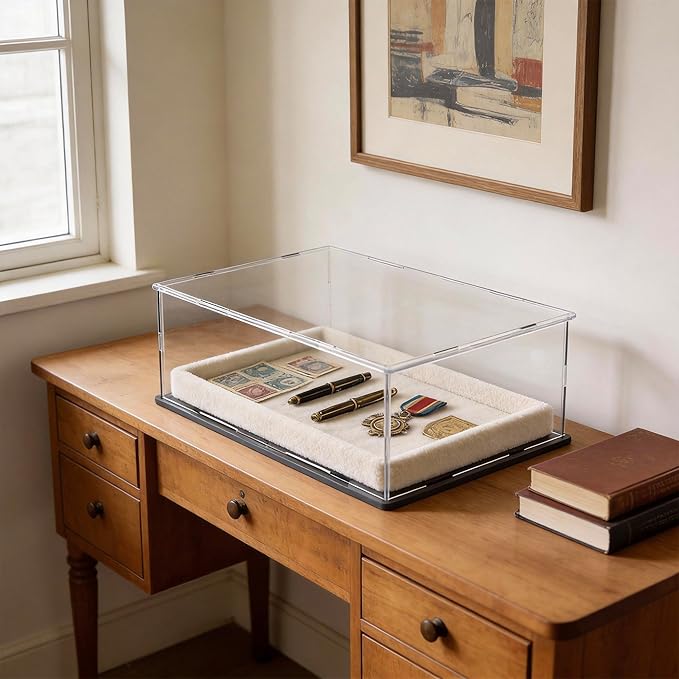 Display Case for Book & Stamps, Flat Acrylic Box for showcaseing Coins, Cards, Photos, Album, Jewellery, Books and Collectibles 13 (L) × 13(W) × 5 (H) inch