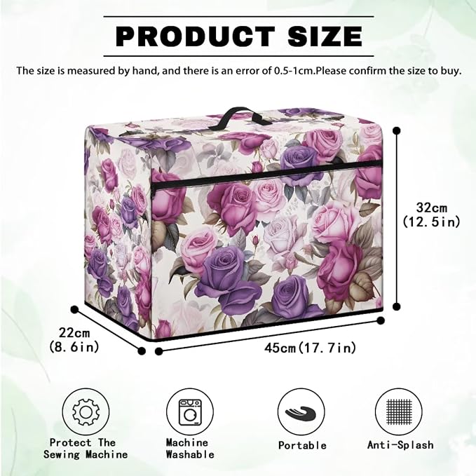 Purple Rose Sewing Machine Mat & Dust Cover, Set of 2 Muffling Dust Resistant Sew Machine Mat with Pockets for Sewing Accessories Home Decoration Machine Washable - Image 5