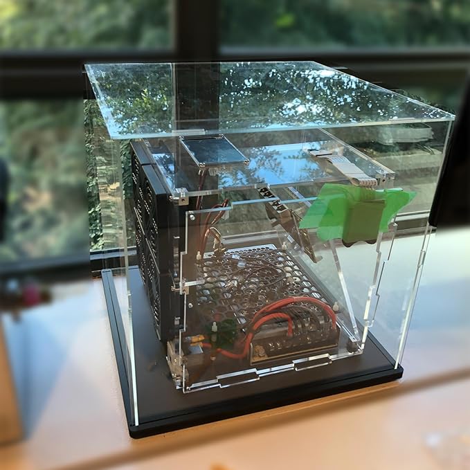 Thickened Clear Acrylic Display Case for Lego 10281 21056 76439 10266 Collectibles, Self-assembly Transparent Box Dustproof Protection with Wood-Plastic Base & String Light, Black Inside 9.8x9.8x9.8in