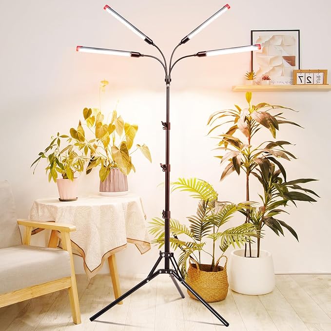 4Head Grow Light with Stand for Tall Indoor Plants, Bonsai Tree, Bright Full Spectrum Plant Growing Lamps, 4/8/12/16/20H Timer, 36 Watt Power Draw, NO Need Adapter, 360° Gooseneck