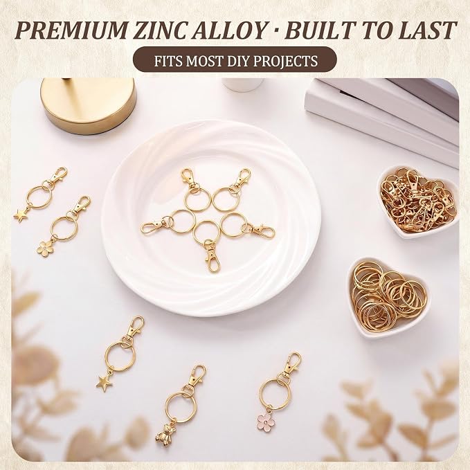 Liliaafar 1000 Pcs Keychain Kit:Lobster Claw Clasp with Ring,Gold,Classic | Keychain Making Supplies, 500 Swivel Hooks and 500 Key Ring, Bulk Lobster Claw Clasps, Key Chain DIY Making Crafts Supplies - Image 7