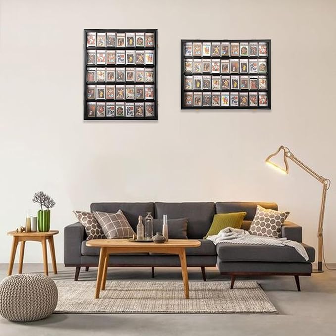 Graded Sports Card Display Case 2 Pack - 35 Baseball Card Display Case - Lockable Trading Card Frame Wall Display with UV Protection for Football Basketball Hockey Cards,Black