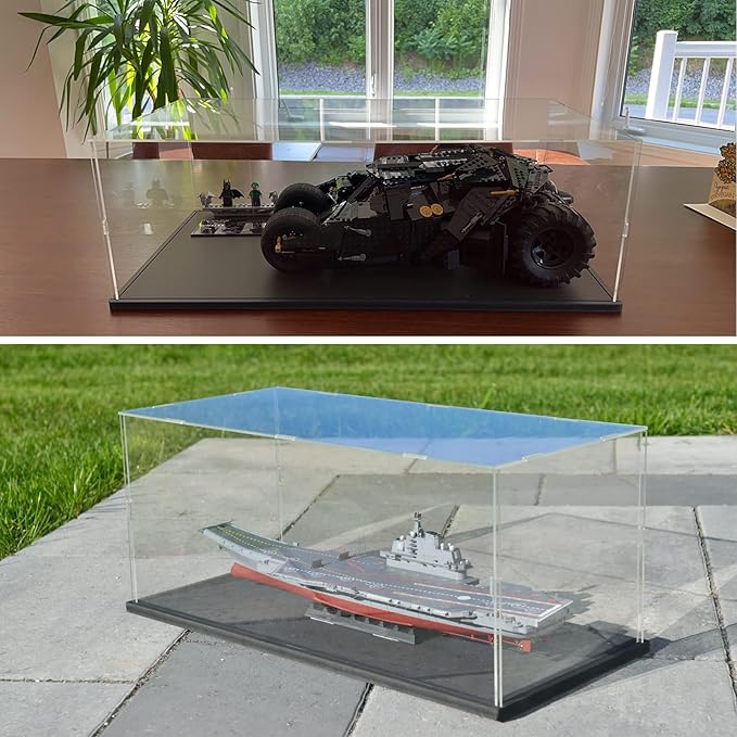 Thickened 3MM Clear Acrylic Display Case for Lego 10367 Lord of the Rings Balrog Book Nook 76328 42177 Collectibles Transparent Box Protection with Wood-Plastic Base Light, Black Inside 21.7x9.8x9.8in