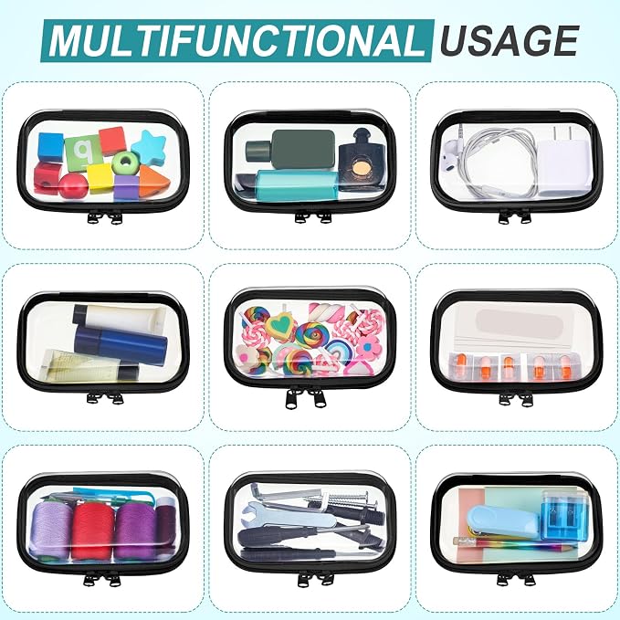 Sanwuta 6 Clear Hard Zipper Case,Black,5 X 3 X 2 Inch | Pencil Case Pouches ,Makeup Bag,Plastic Toiletry Diaper Bag ,Travel Toy Storage,Waterproof Organizer Bins - Image 7
