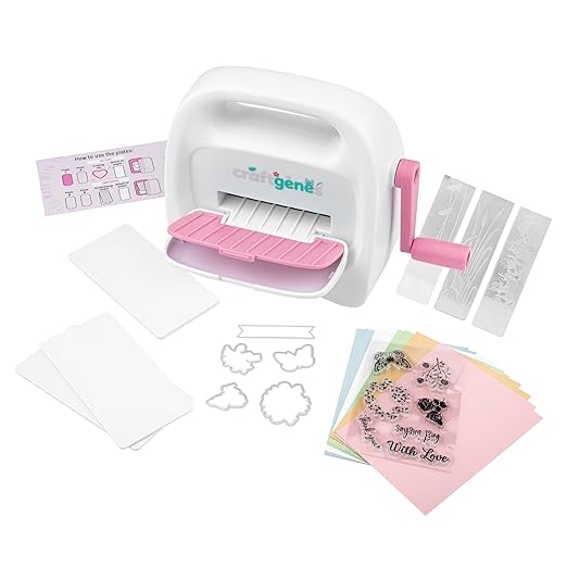 Mini Die Cutting and Embossing Machine with Starter Kit, 8.5 cm (3.5") Feed Slot for 3" Paper, Includes 24 Accessories for DIY Crafts, Card Making & Scrapbooking(Pink)