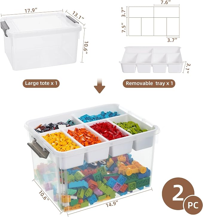 Citylife 32QT 2Packs Clear Craft Organizers and Storage Box with Tray | Stackable Art Supply Organizer Storage Bins with Lids for Beads, Markers, Sewing, Tools, Clothes, Files, Office Supplies - Image 6