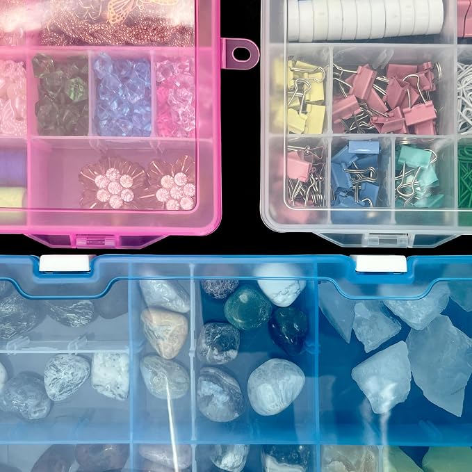 Plastic Organizer Storage Box, Adjustable Divider 34 Grids, 4 Pack | Clear Removable Compartment Storage Box for Jewelry, Beads, Earrings, Fishing Hooks, Craft, Screws, Nails, Small Tools - Image 7