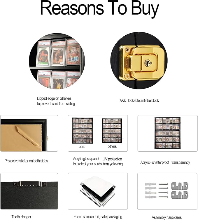 Graded Sports Card Display Case 3Pack- 35 Baseball Card Display Case - Lockable Sports Card Frame Wall Display with UV Protection for Hockey Football Basketball Cards,Black