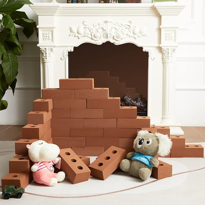Zhanmai 50 Pack Foam Bricks Building Blocks for Kids Foam Cinder Blocks Large Fake Bricks Toy for Stacking and Construction 8 x 4 x 2.4 Inches(Round) - Image 6