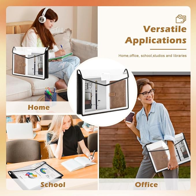 12 PCS 11 x 17 Inch Expandable Tabloid Size Document Folder with Label A3 Plastic Folders for Documents Black Expanding File Wallet Envelope Size Waterproof Clear Plastic File Pouch for Office - Image 8