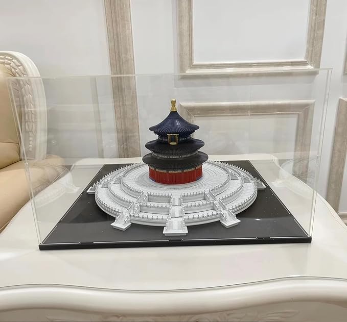 Thickened Clear Acrylic Display Case for Lego 60367 Passenger Airplane Collectibles, Transparent Box Large Dustproof Protection with Wood-Plastic Base & String Light, Black Inside 19.7x19.7x9.8 inch