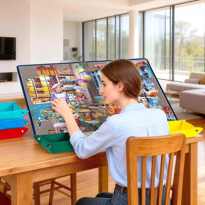 Tektalk Jigsaw Puzzle Board with 3 Angle Adjustable Bracket/Stand, Lightweight Portable Puzzle Mat with Dustproof Cover for Puzzle Storage Saver, Non-Slip Surface, Up to 1000 Pieces - Gray - Image 9