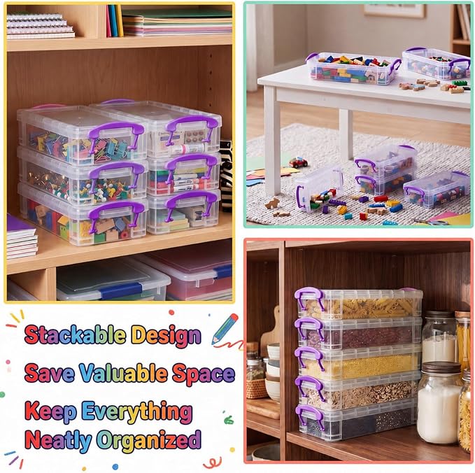 Zonon 12 Pcs Large Capacity Pencil Box Bulk Plastic Clear Pencil Case Crayon Marker Organizer Stackable Storage Containers for Art Craft Pen Back to School Teacher Supplies (Purple) - Image 8