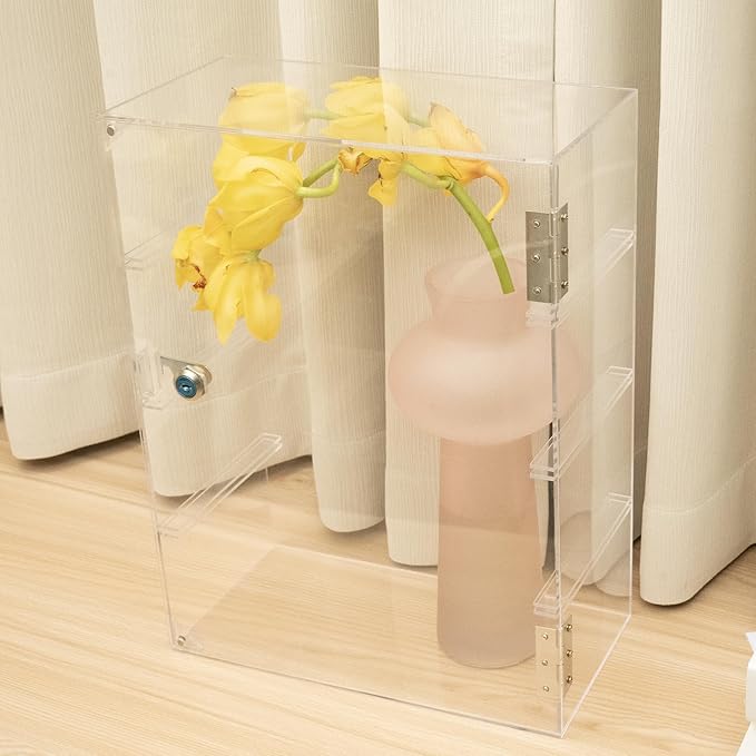 4 Shelf Clear Acrylic Display Case with Lock and Keys, Locking Display Cases for Collectibles, Acrylic Display Cabinet with Shelves for Collectibles Office Retail Store11.8 X 5.9 X 15.7 Inch