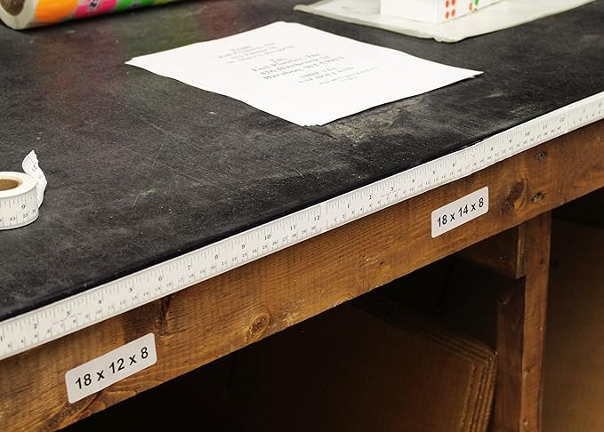 ChromaLabel 12 Inch Flat Tape Measure, Adhesive Measuring Tape for Woodworking, Office, and School Sticker, White, 1 Inch x 13.9 Yards - Case of 5