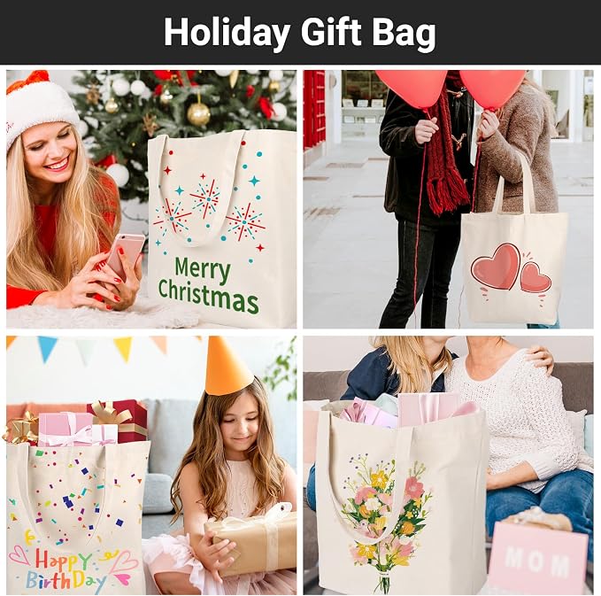 Segarty Canvas Tote Bag with Zipper, 6 PACK 19.7 x 15.7 inch Bags with Handles, 12 Oz Thick Reusable Plain Washable Grocery Shopping Totes for Teacher DIY Art Crafts Painting Decoration - Image 7