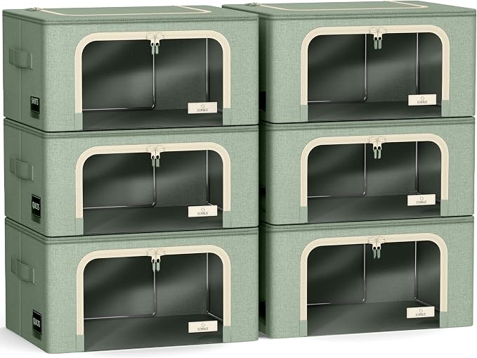 Sorbus Storage Bins with Metal Frame - Stackable & Foldable Clothes Organizer Bags - Oxford Fabric Storage Containers with Large Clear Window & Carry Handles, Bedroom Organization for Bedding & Linen - Image 7