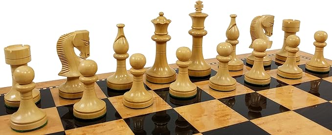 HPL 3 1/2" King Staunton Wood Russian Knight Black & Natural Boxwood Chess Men Set - NO Board