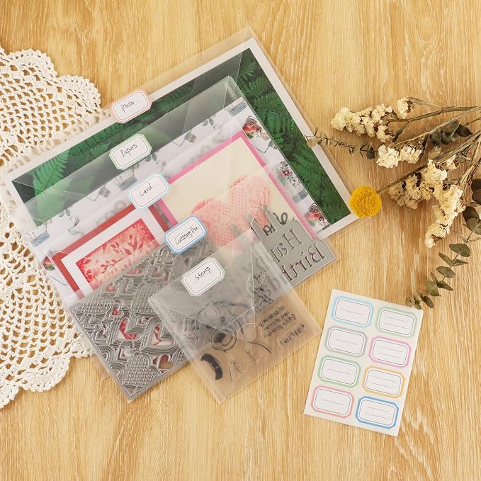 Briartw 100 Pack 4.75x4.75" Square Storage Bag,Resealable Plastic Envelopes Pockets for Cutting Dies Stencil Crafts Organizer Holder,Clear Storage Envelopes for Clear Stamp,Die Cuts,Scrapbook Paper - Image 9