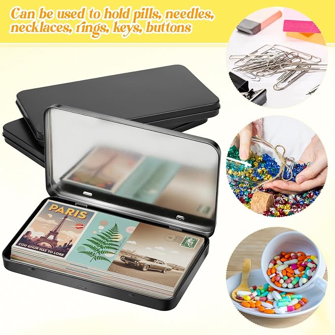 Geiserailie 2 Pack Metal Tin Boxes with Hinged Lids, Rectangular,Black | Empty Storage for Watercolor Paint, Jewelry, Pencil Case, Candy, 7.0x4.2x0.6 Inch Rectangular Craft Organizer Tin - Image 8