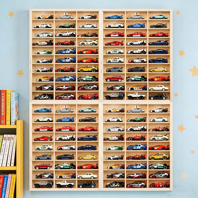 for Hotwheels Wooden Display Case 108 Space 1/64 Scale Toy Car Display Case Fit for Hotwheels Wall Mount Wooden Storage Display Shelf for Toy Cars Model Car Display Organizer Fit for Matchbox Diecast