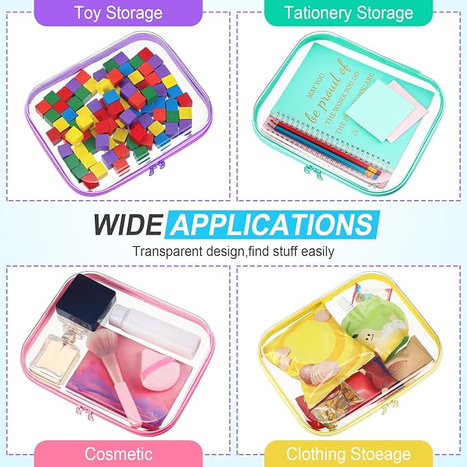 Sanwuta 6 Clear Hard Zipper Case,Colorful,9.84 X 7.87 X 2 Inch | Pencil Case Pouches ,Makeup Bag,Plastic Toiletry Diaper Bag ,Travel Toy Storage,Waterproof Organizer Bins - Image 7