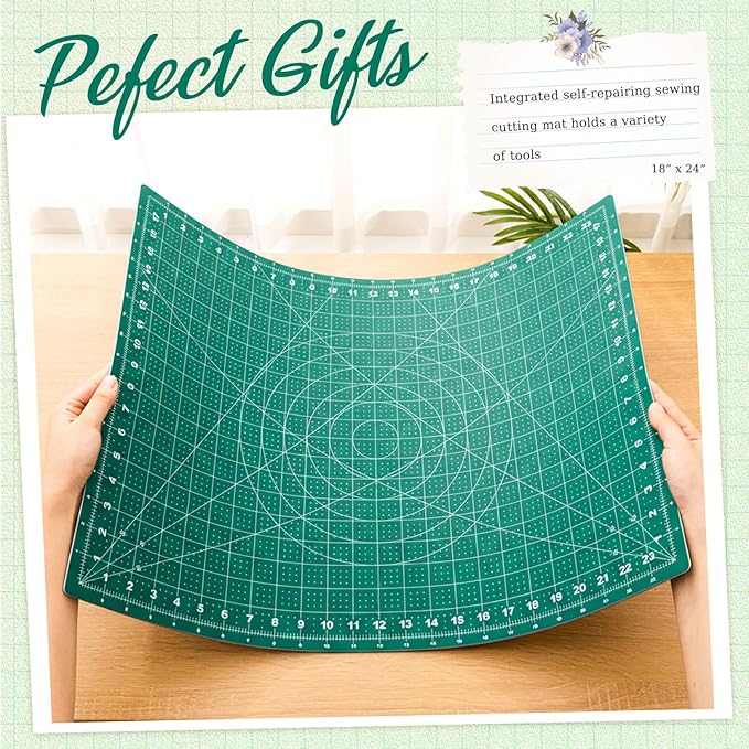 18" x 24" Self Healing Folding Cutting Mat with Grid for Quilting, Sewing, Craft Hobby Board Sewing Cutting Mat for Quilting, Leather, Fabric, Crafting, Scrapbooking, Art, Clay, Green