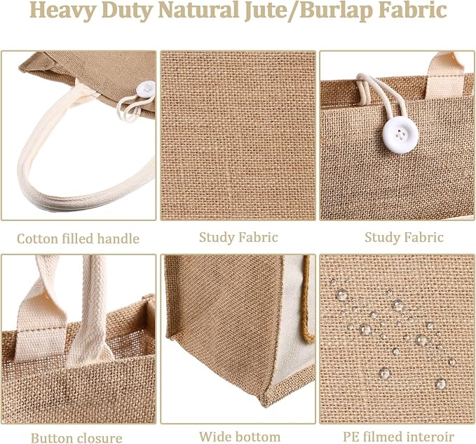 Reginary 8 Pack Burlap Jute Tote Bags 16.5x12.6x5.5 in Reusable Bags | Shopping Tote Bags with Handles for Wedding Gifts DIY Crafts Teacher Bags Grocery Beach Travel - Image 7