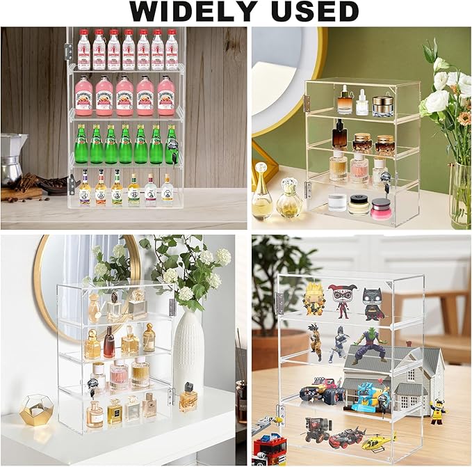 Acrylic Display Case with Lock Key 4 Tier Clear Display Case Locking Cabinet for Collectibles Figure Knife Rock Perfume Countertop Retail Showcase Display Box Wall Mount with Shelves 11.8x5.9x15.7 in
