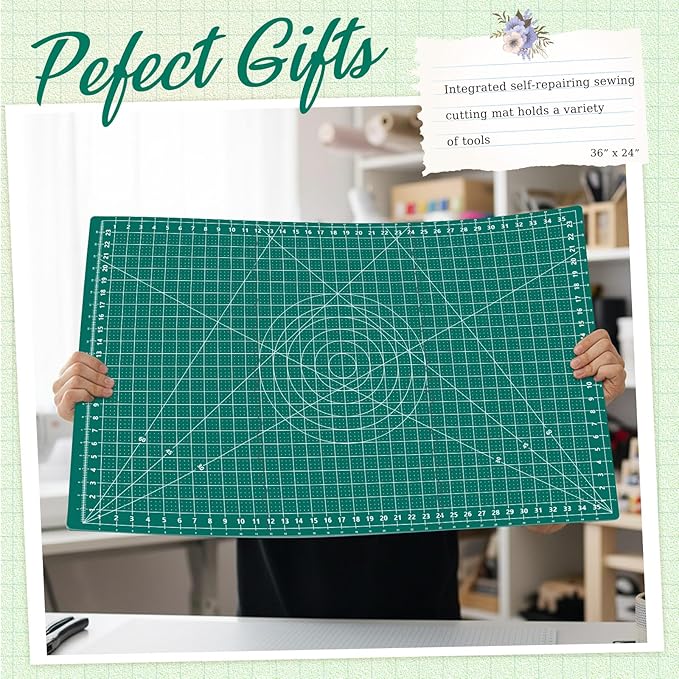 24" x 36" Self Healing Folding Cutting Mat with Grid for Quilting, Sewing, Craft Hobby Board Sewing Cutting Mat for Quilting, Leather, Fabric, Crafting, Scrapbooking, Art, Clay, Green