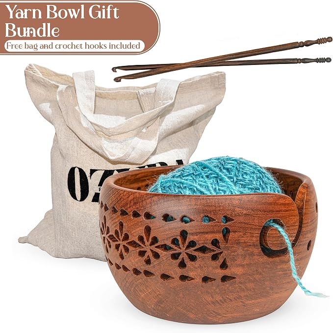 Wooden Yarn Bowls for Crocheting & Knitting - Availabe in 2 Sizes, Exquisite Handmade Large Yarn Bowl Holder, Crochet Bowls for Yarn, Knitting Bowl (Pattern Large) - Image 8
