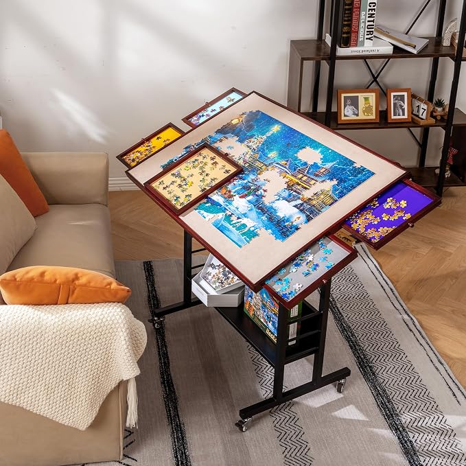 Becko US 1500 Piece Tilting Puzzle Table with 5 Drawers & Protective Cover | Height & 5-Level Angle Adjustable, Ergonomic Jigsaw Board Table for Adults, Easy to Tilt, Relieve Neck & Back Pain - Image 9