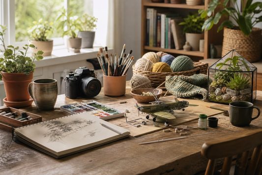 Unbranded organized spatial layout featuring practical everyday hobbies